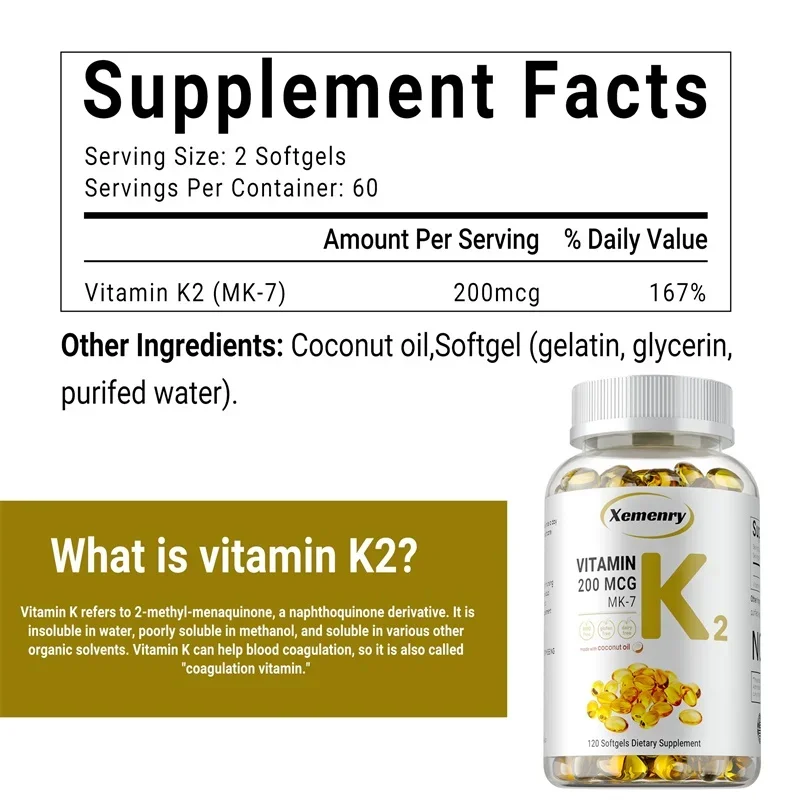 Vitamin K2 MK-7 Ergänzung – Unterstützt Knochendichte, Zähne, Haut, Herzgesundheit und Immunität