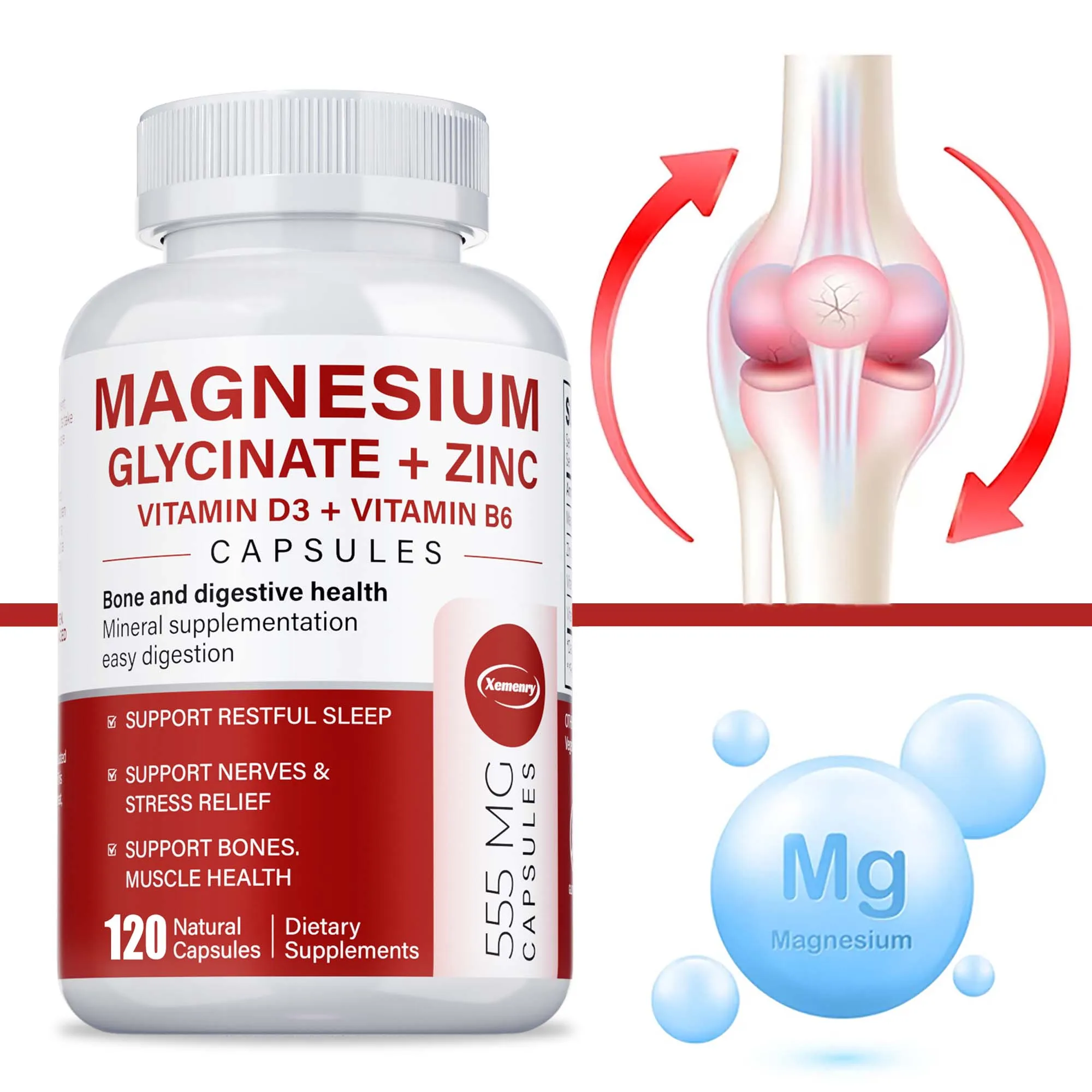 Magnesiumglycinat + Zink – Verbessert die Schlafqualität, fördert die Herz-Kreislauf-Knochen- und Herzgesundheit, fördert die Darmverdauung